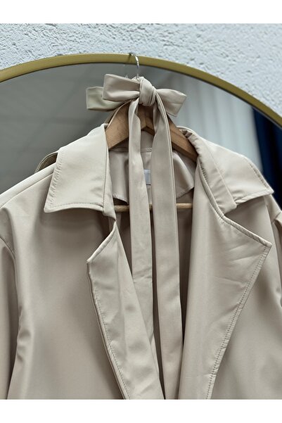 BENAHOLL Roya Belden Bağlamalı Balon Kol Trenç-KN7006 Taş