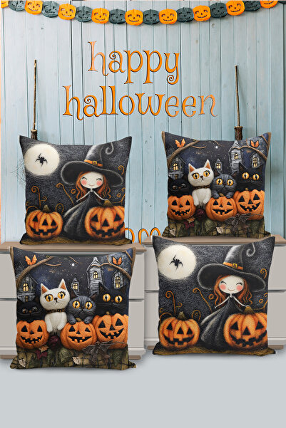 Filamente Husă de pernă cu imprimare digitală pe două fețe, 4 bucăți, cu model de Halloween/Halloween pentru camera copiilor