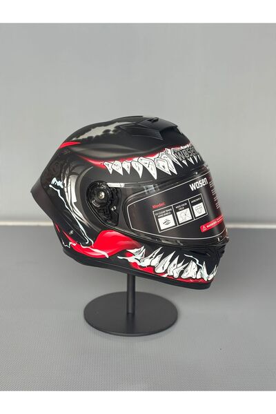 WOSEN Ws-602 Güneş Gözlüklü Full Face Kask (Şeffaf Vizörlü) MATT BLACK W3 (602)