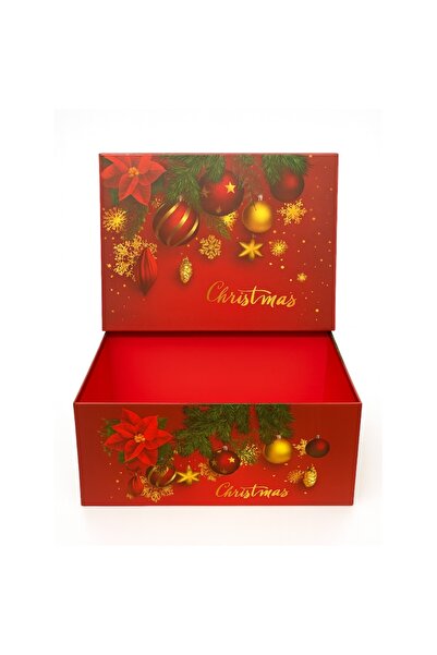 OEM Christmas Gift Box, Red and Gold Globe Design, Red Interior