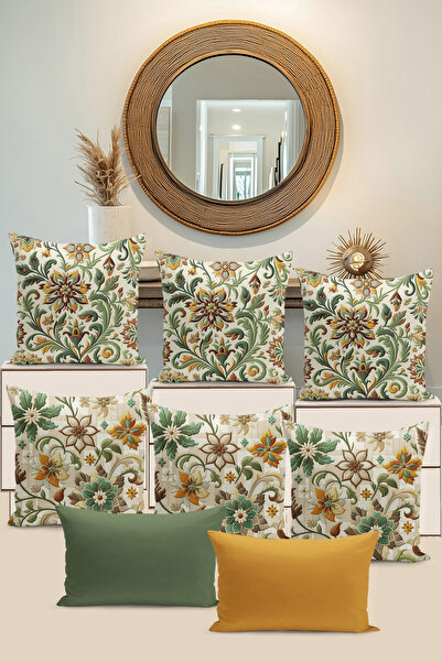 Filamente غطاء وسادة مطبوع رقميًا على الوجهين مكون من 8 قطع، مظهر مطرز بنمط أوراق الشجر