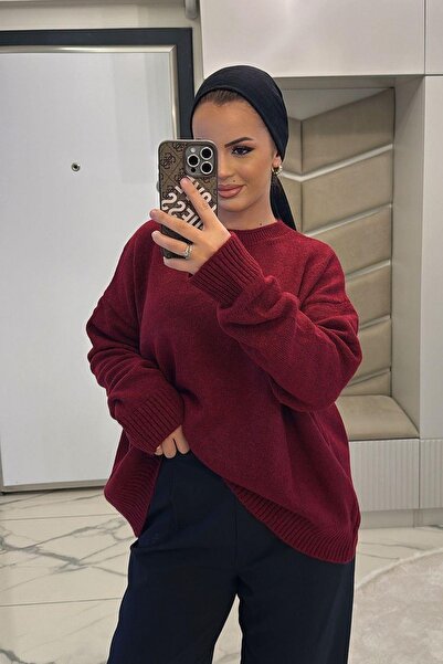 megapol giyim Women's Plum Soft Basic Sweater