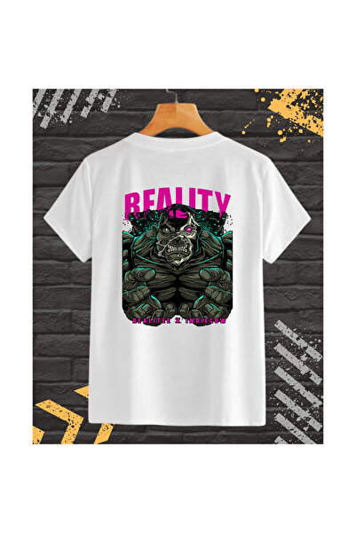 OEM Men's T-Shirt with Front and Back Print, Reality, Cotton, White, S INTL