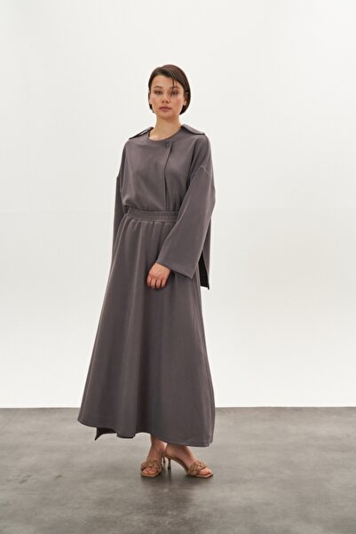 Mevra Double-Breasted Modal Skirt Jacket Bottom Top Set Gray