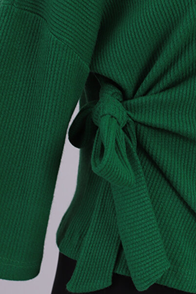 armonika Γυναικεία πράσινη μπλούζα με λαιμόκοψη με μαλακή υφή με μανίκια νυχτερίδα με δέσιμο μπροστά ARM-26K001021