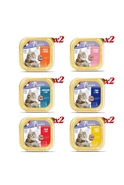Plaisir 12'li Süper Karışık Kedi Yaş Maması Paketi 12 x 100 gr