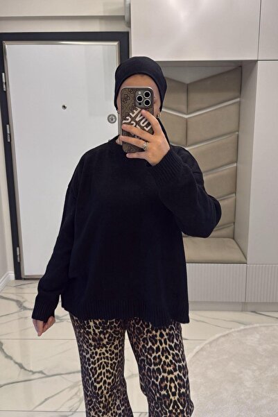 megapol giyim Women's Black Soft Basic Sweater