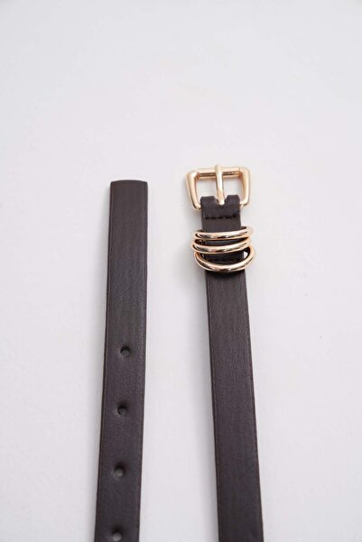 Çantacımstore حزام نسائي بثلاث حلقات ذهبي بني