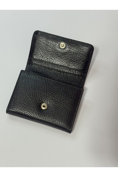 Nevgiss Aksesuar Black Genuine Leather Wallet with Zipper and Snap Fastener Coin Pocket