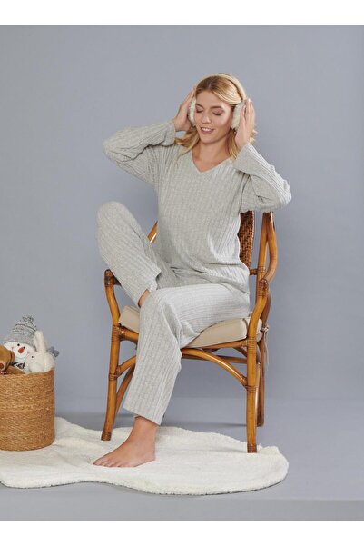 DOWRY Women's Winter Long Sleeve Pajama Set - Soft Textured 09-262