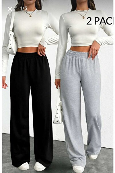 BERYY MODA Set de pantaloni de trening negru și gri, cu talie înaltă și croia...