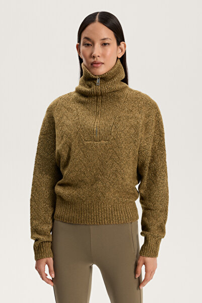 Oysho Half-zip mixed knit jumper