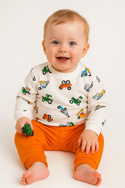 AKİ MODA KİDS Baby Boy 100% Cotton 2-Piece Top and Bottom Set