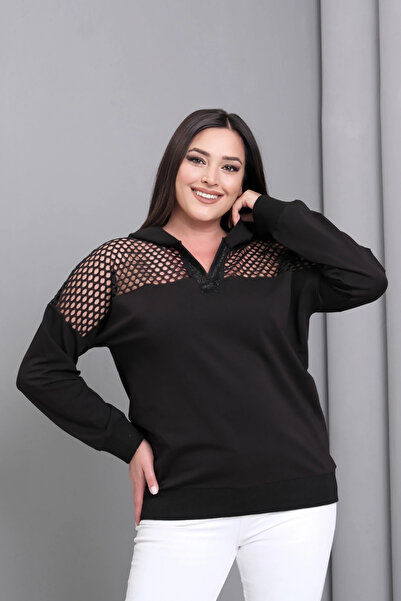 aytemas Sweatshirt with Stone Detail on the Collar and Mesh Detail