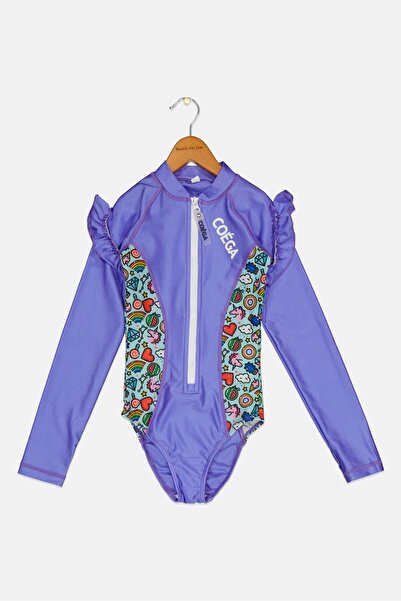 Coega Sunwear ملابس سباحة للبنات من قطعة واحدة بلونين، أرجواني