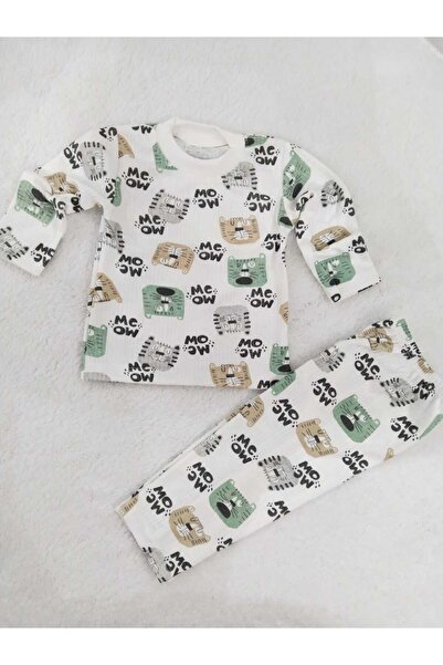 Store Sevimli Kedicik Baskılı Erkek Çocuk Pijama Takımı Yenidoğan Gecelik