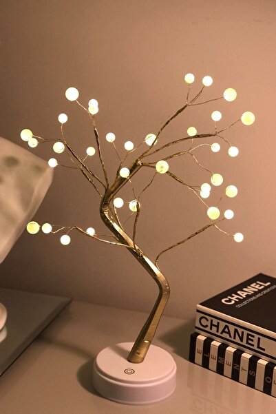 nesever store Dekoratif Ağaç Masa Lambası Pilli Ve Usb Kablosuz Ledli 5v