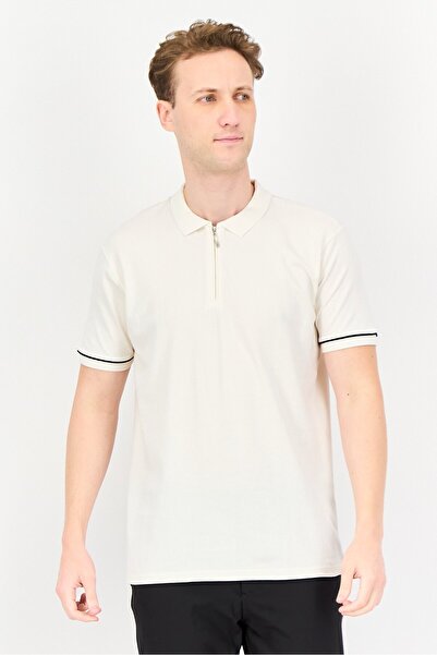 English Laundry Men Regular Fit Textured Short Sleeve Polo Shirt, Off White