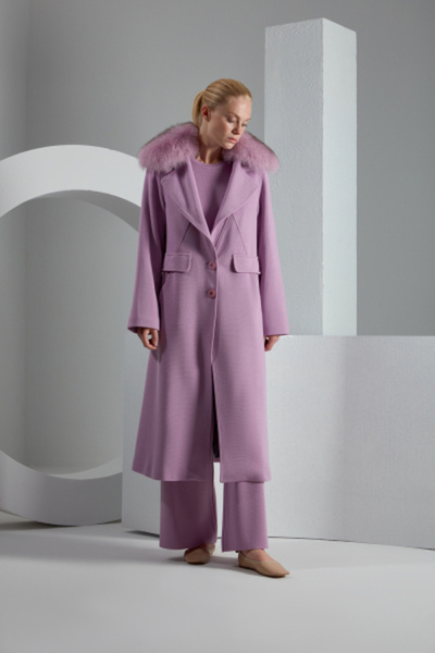 MISS DALIDA T23K-8007 Kürk Yaka Uzun Triko Manto RUPE-LİLAC