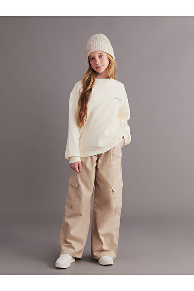 LC Waikiki Lcw Kids Ecru Back Printed Girls' Sweatshirt