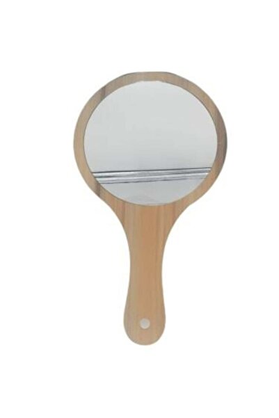 Salon System مرآة مكياج يدوية بمقبض خشبي - دائرية