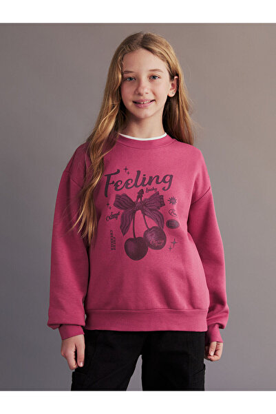 LC Waikiki Timeless Advice |   Crew Neck Cherry Printed Girls' Sweatshirt