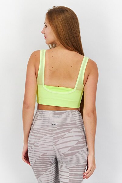 Reebok Women Sportswear Fit Sleeveless Mesh Sport Bra, Yellow Green