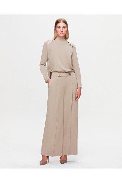 MISS DALIDA T25K-7010 Düğme Detaylı Bol Paça Pantolon 8YR71-STONE