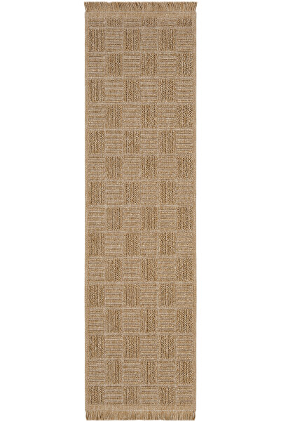 Cool Halı Mirage Kahverengi Dama Desenli Kilim Yolluk Bohem Kaymaz Tabanlı Yı...