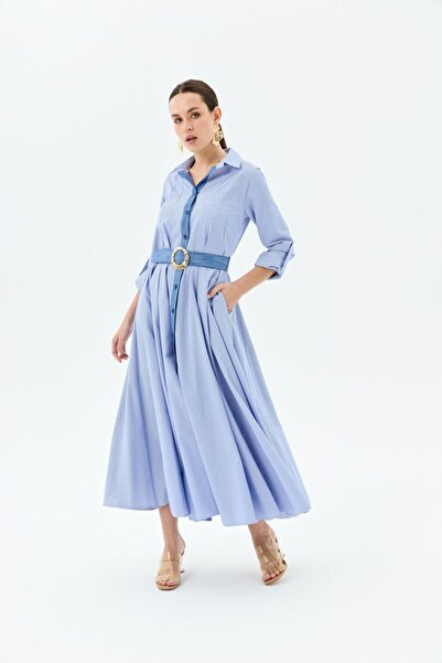 eski فستان مخطط بتفاصيل حزام ذهبي