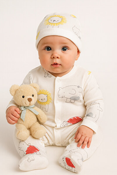 AKİ MODA KİDS Baby Boy Girl Unisex Lion Hat 100% Cotton Romper