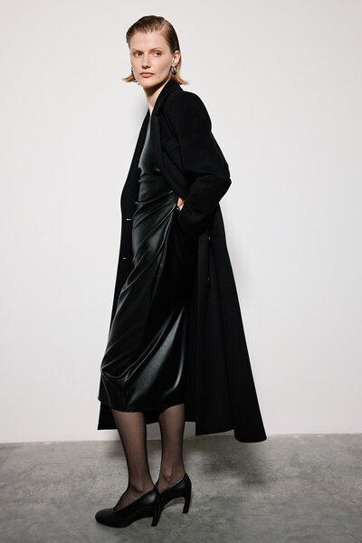 rue Jacket Collar Midi Black Coat