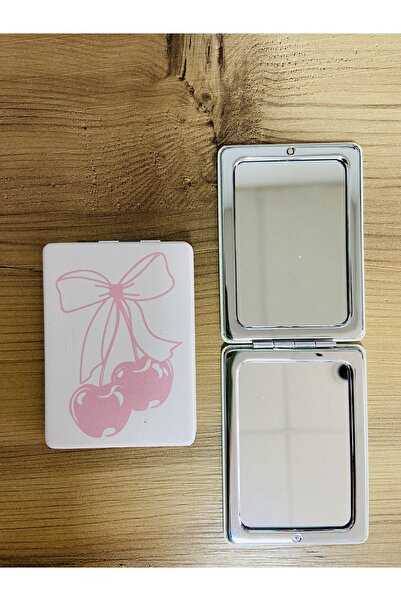 synshop Kiraz Cherry Ribbon Kurdele Desenli Makyaj Cep Çanta Ayna 1 Tarafı Bü...