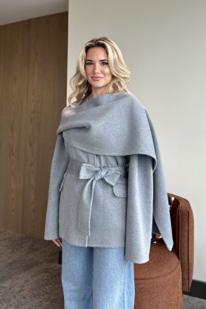 Laluvia Gray 100% Wool Short Coat - 512157