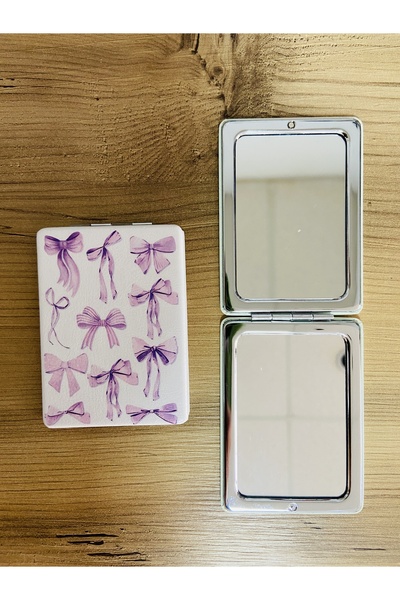 synshop Ribbon Kurdele Mor Desenli Lolita Makyaj Cep Çanta Ayna 1 Tarafı Büyüteçli Katlanır