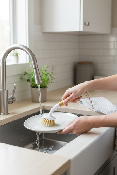 zezedesing Bamboo Handle Brush & Sink - Dish and Bathroom Brush & Practical Wooden Handle Multifunctional