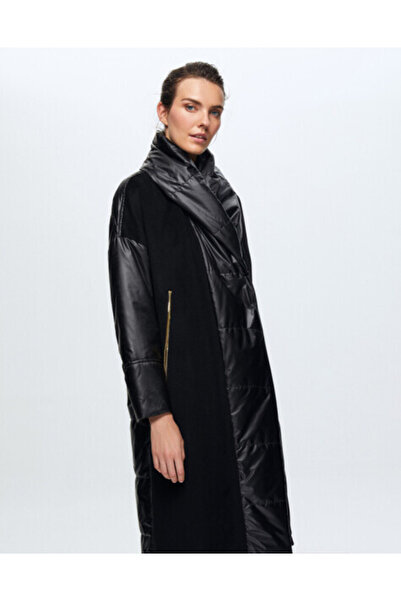 MISS DALIDA T24K-8027 Triko Detaylı Yağmurluk Mont BLACK