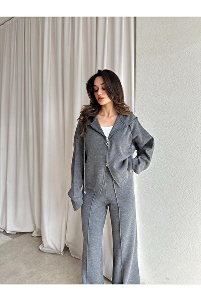 Mooi Butik طقم تريكو PRİSON 8266 - رمادي