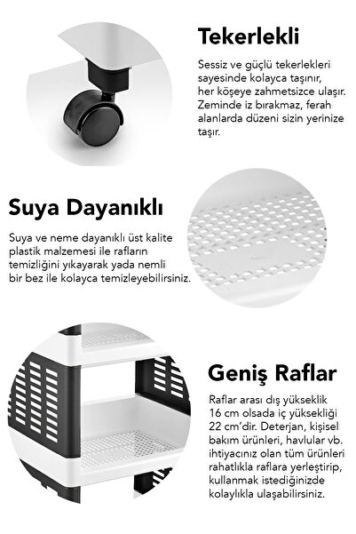 Meleni Home 4 Tier Rolling Bathroom Shelf - Towel Rack Detergent Holder Makeup Organizer Rack Unit Black