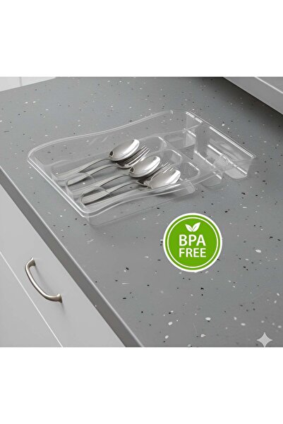 Köken Organizator de tacâmuri și ustensile de bucătărie cu 6 compartimente pentru sertar, 38,5x29x5cm, Plastic/Transparent