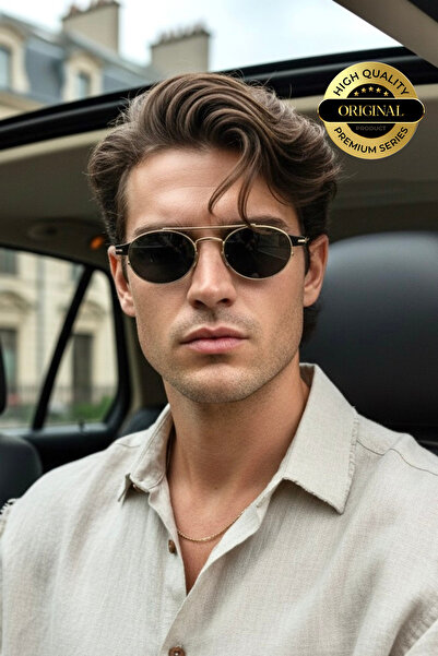 REN EYEWEAR Doré Premium Double Bridge Oval Sunglasses - Gold Metal Anti-Refle Uv400 Protection Premium Series