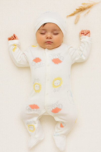 AKİ MODA KİDS Baby Boy Girl Unisex Lion Hat 100% Cotton Romper