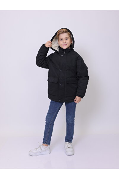 PIQUE Children's Coat Removable Hooded Plush Lined Children's Gabardine Coat