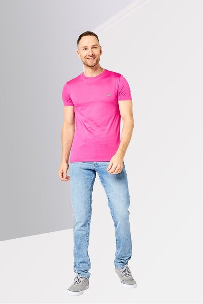 Lacoste Men Regular Fit Crew Neck Embroidered Logo Short Sleeve T-Shirt, Pink