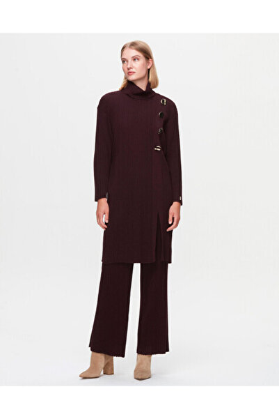 MISS DALIDA T25K-7008 Kalın Fitilli Bol Paça Triko Pantolon TROTA-OUBERGİNE