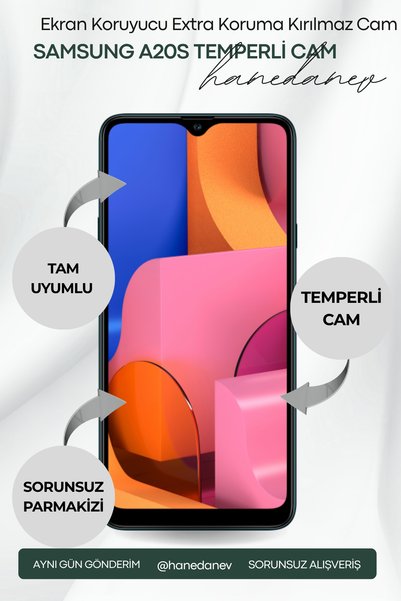 Hanedanev Samsung Galaxy A20s Temperli Cam Ekran Koruyucu Extra Koruma Kırılm...