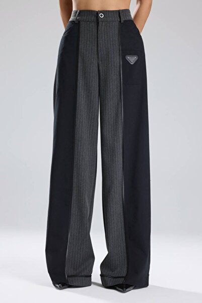 tw3 Γυναικείο παντελόνι με λεπτομέρεια από σατέν με λεπτομέρεια σχεδίασης