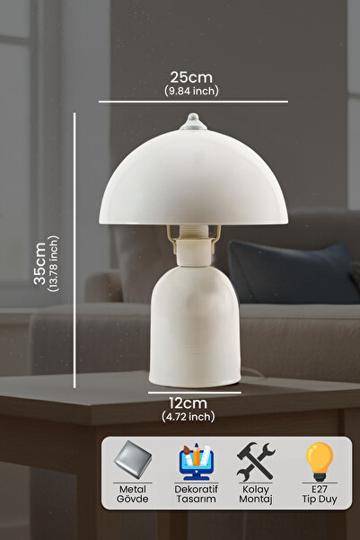 Marrien Luna Lampshade |   Cream Metal Body - 25 cm - Living Room & Bedroom & Hall Lighting