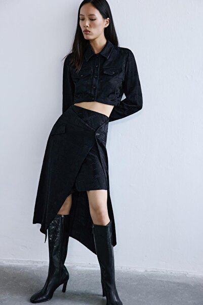 rue Jakar Dokulu Asimetrik Midi Siyah Etek