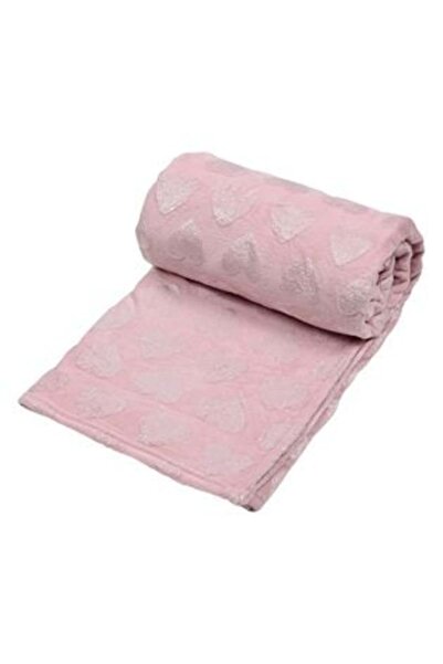 SHOPIENS Velvet Blanket Pink with Lurex Hearts 200 x 150 cm